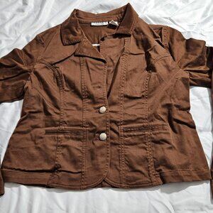 Hannah Stretch Brown Cotton Blend Blazer Size Large